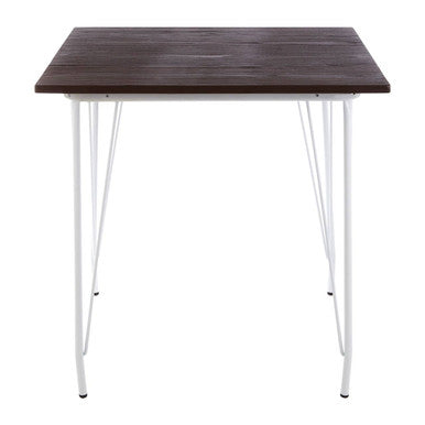 White Metal Legs and Brown Elm Wood Top Square Dining Table