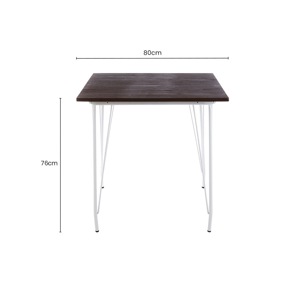 White Metal Legs and Brown Elm Wood Top Square Dining Table