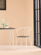White Metal Legs and Brown Elm Wood Top Square Dining Table