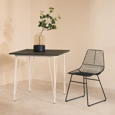 White Metal Legs and Brown Elm Wood Top Square Dining Table