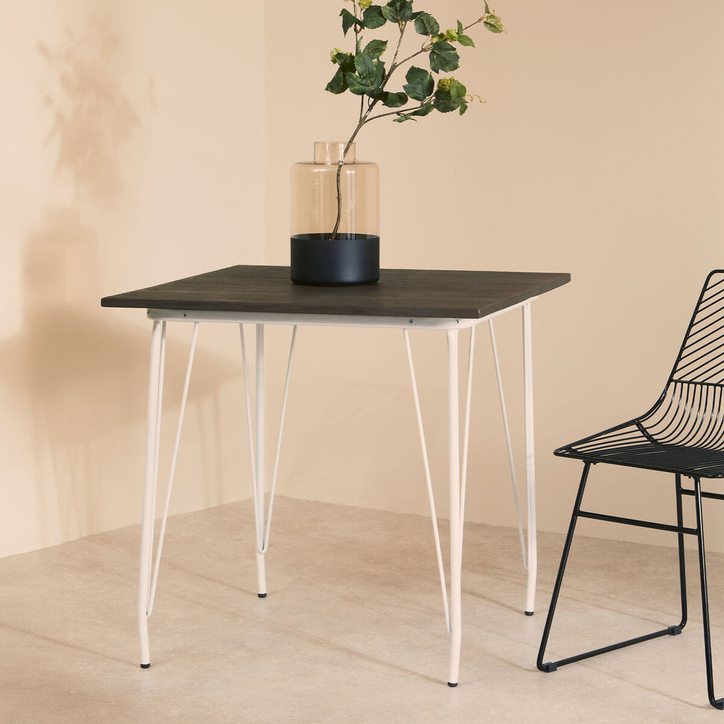 White Metal Legs and Brown Elm Wood Top Square Dining Table