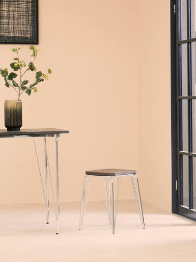 Wooden Square Dining Table with Chrome Finish Legs
