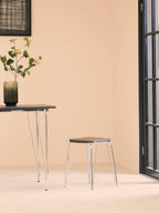 Wooden Square Dining Table with Chrome Finish Legs
