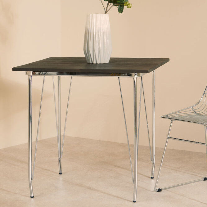 Wooden Square Dining Table with Chrome Finish Legs