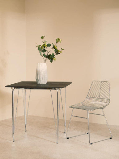 Wooden Square Dining Table with Chrome Finish Legs