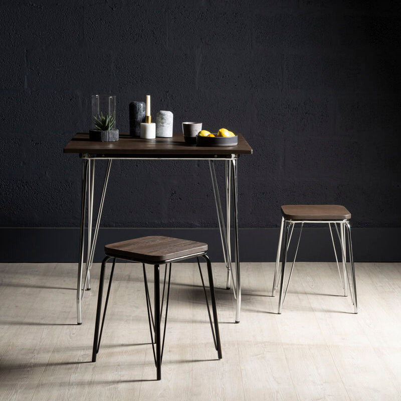 Wooden Square Dining Table with Chrome Finish Legs