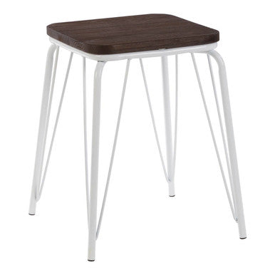 Dark Elm Wood and White Metal Stool