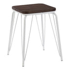 Dark Elm Wood and White Metal Stool
