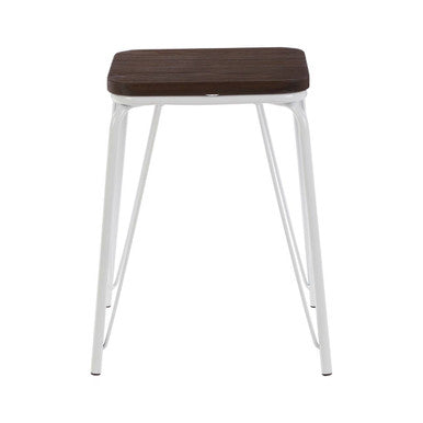 Dark Elm Wood and White Metal Stool