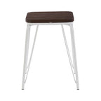 Dark Elm Wood and White Metal Stool