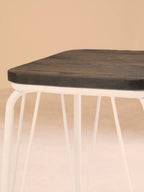 Dark Elm Wood and White Metal Stool