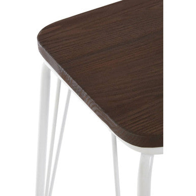 Dark Elm Wood and White Metal Stool