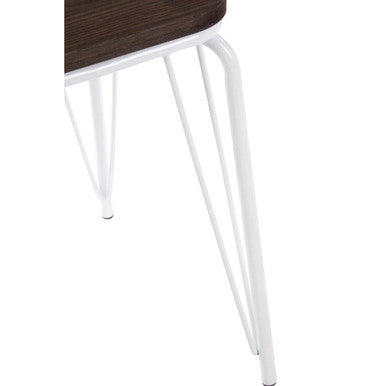Dark Elm Wood and White Metal Stool