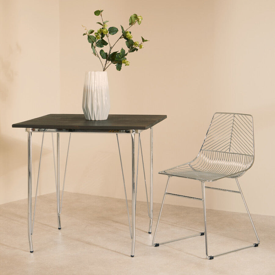 Chrome Finish Metal Wire Chair with Tapered Legs