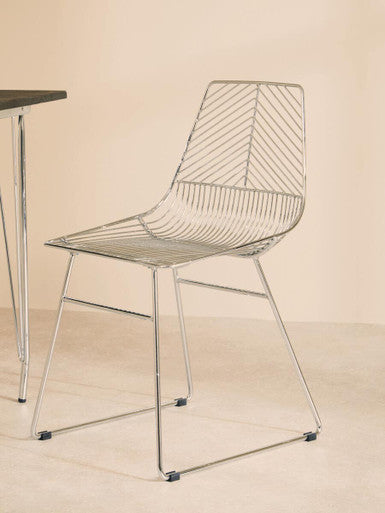 Chrome Finish Metal Wire Chair with Tapered Legs