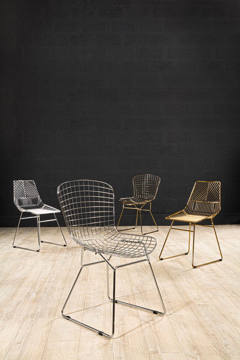 Chrome Finish Metal Wire Chair with Tapered Legs