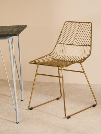 Gold Finish Metal Wire Chair with Tapered Legs