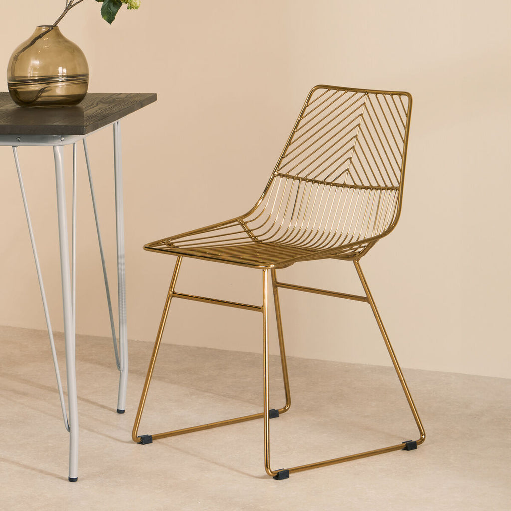 Gold Finish Metal Wire Chair with Tapered Legs