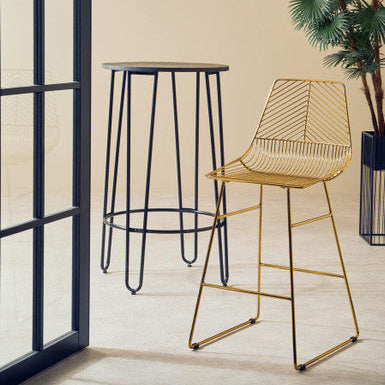Gold Finish Metal Wire Bar Chair with Tapered Legs