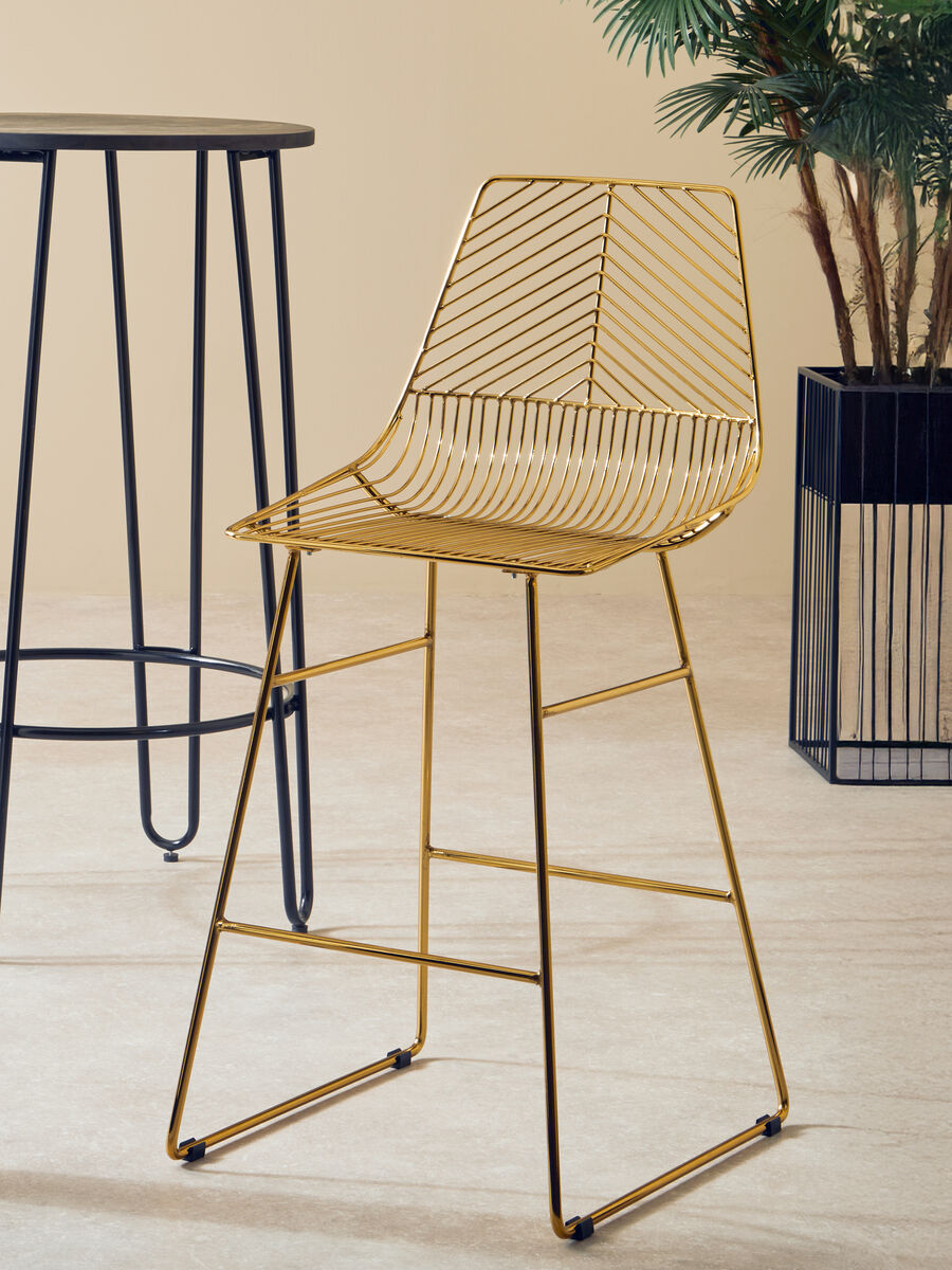 Gold Finish Metal Wire Bar Chair with Tapered Legs