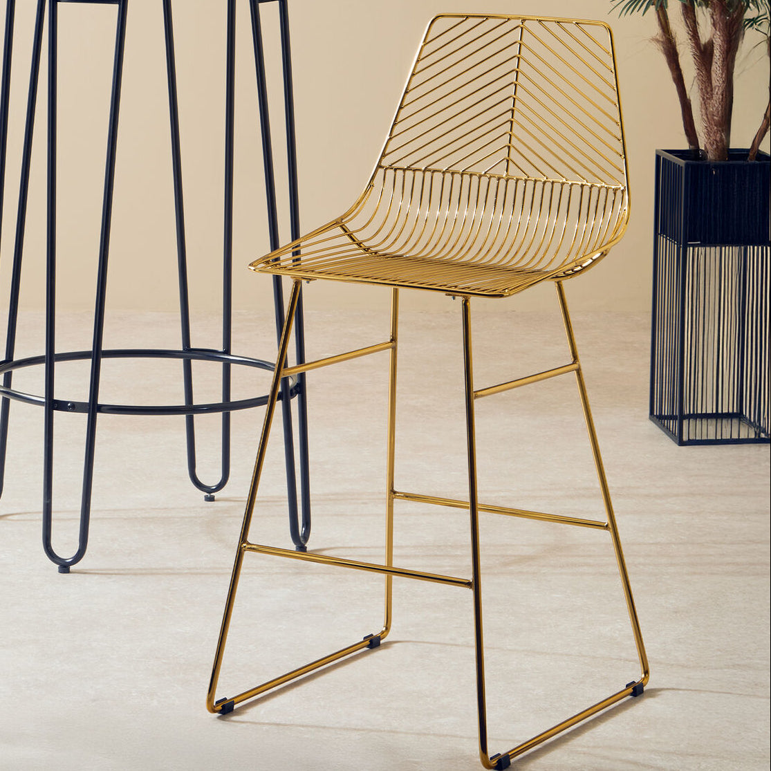 Gold Finish Metal Wire Bar Chair with Tapered Legs