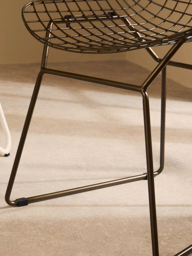 Bronze Finish Metal Grid Frame Wire Chair