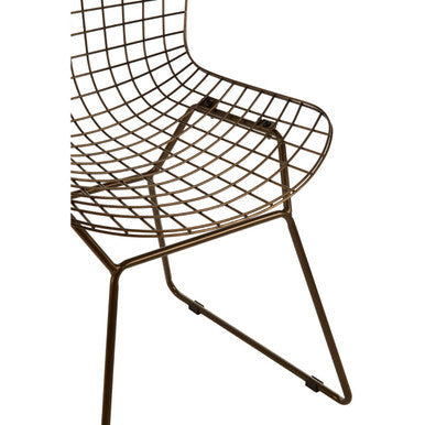 Bronze Finish Metal Grid Frame Wire Chair