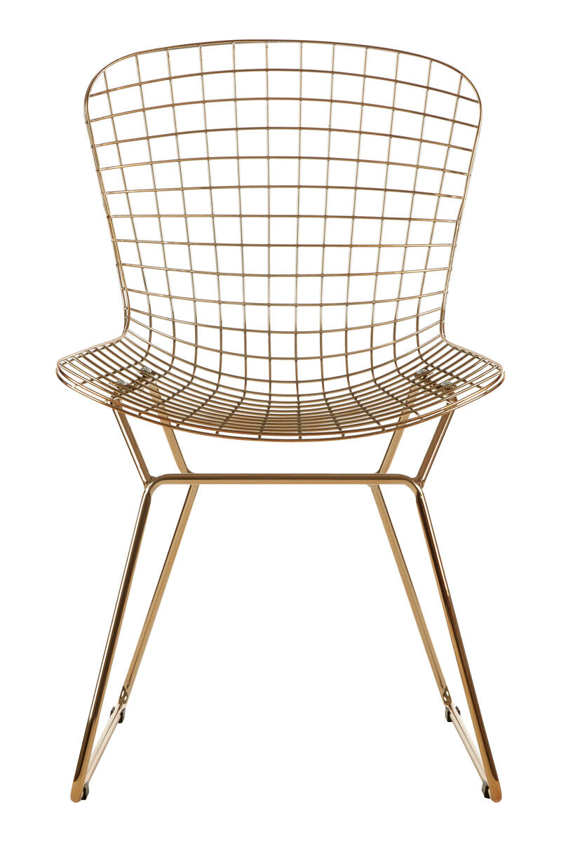Gold Finish Metal Grid Frame Wire Chair