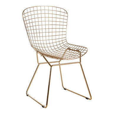 Gold Finish Metal Grid Frame Wire Chair