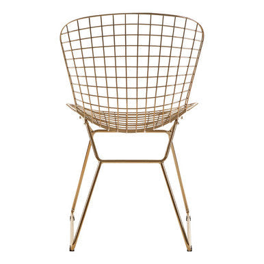 Gold Finish Metal Grid Frame Wire Chair