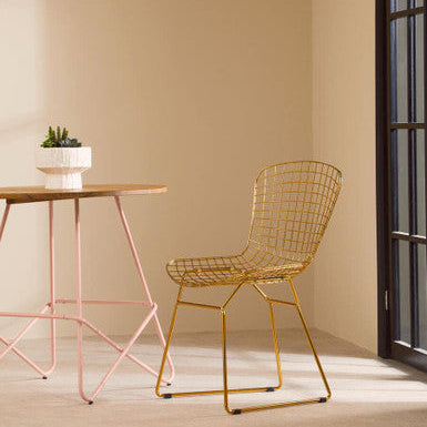 Gold Finish Metal Grid Frame Wire Chair