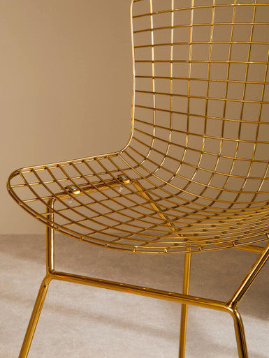 Gold Finish Metal Grid Frame Wire Chair