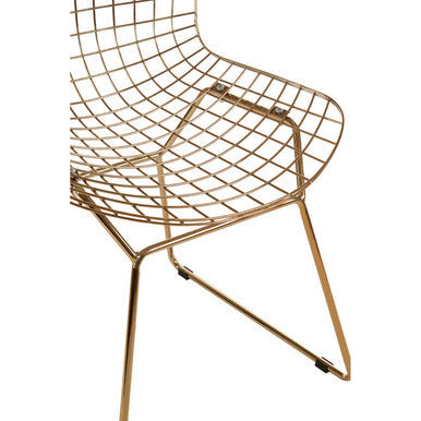 Gold Finish Metal Grid Frame Wire Chair