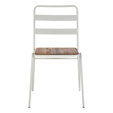 White Metal and Elm Wood Chair