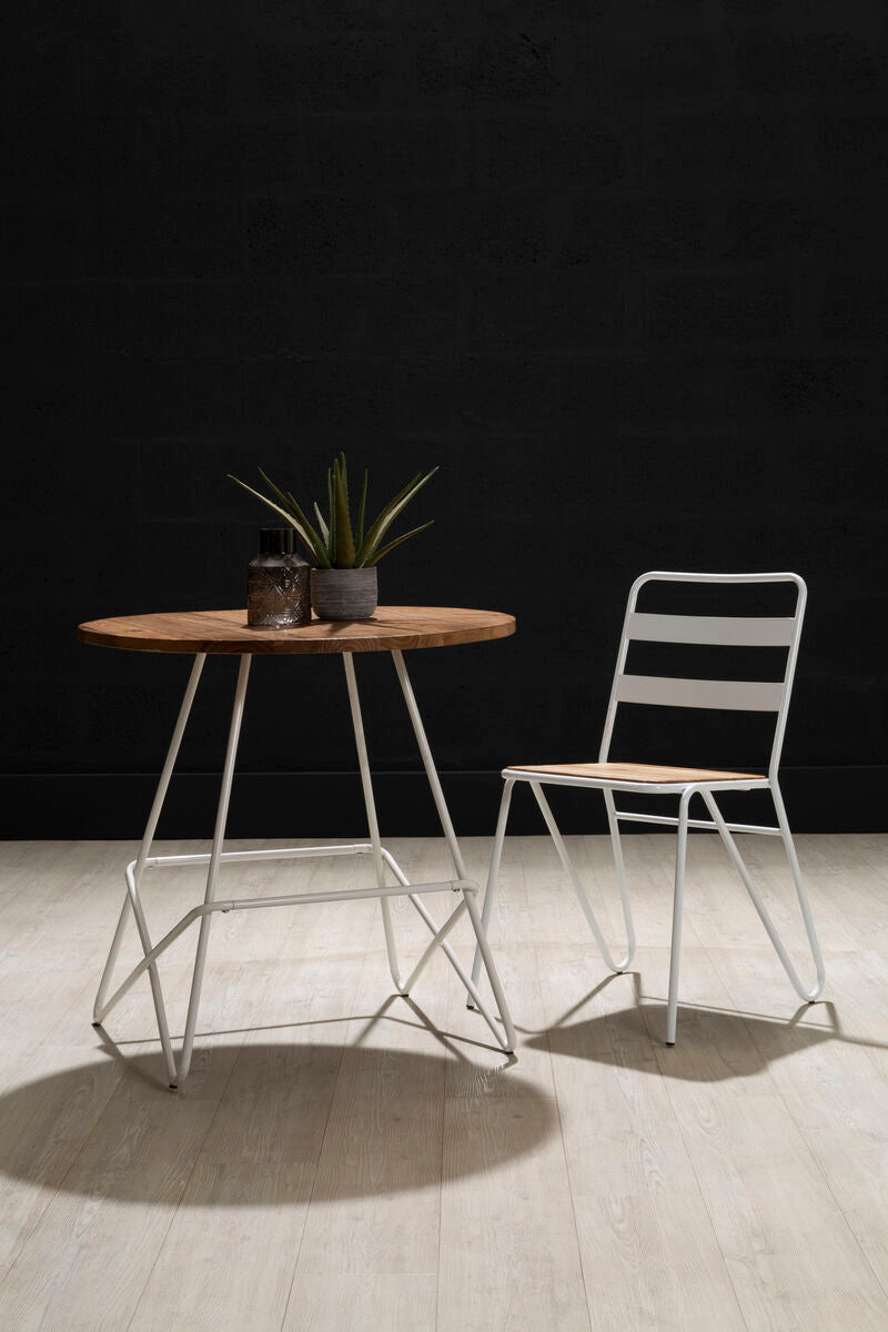 White Metal and Elm Wood Chair