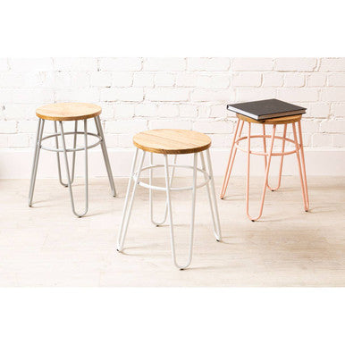Wooden Stool with Grey Finish Hairpin Legs