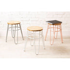 Wooden Stool with Grey Finish Hairpin Legs