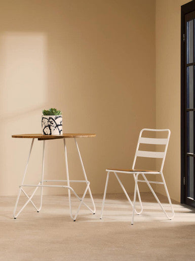 White Metal Legs and Natural Elm Wood Top Round Dining Table