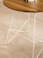 White Metal Legs and Natural Elm Wood Top Round Dining Table