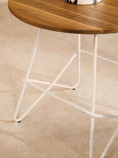 White Metal Legs and Natural Elm Wood Top Round Dining Table