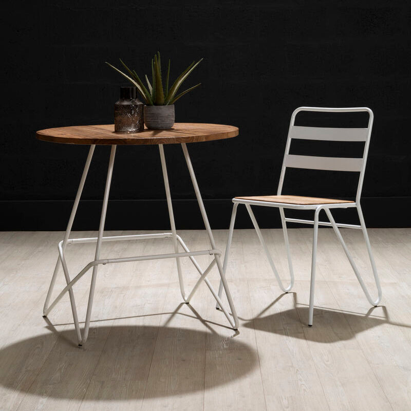 White Metal Legs and Natural Elm Wood Top Round Dining Table