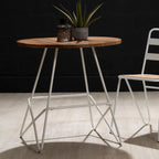 White Metal Legs and Natural Elm Wood Top Round Dining Table