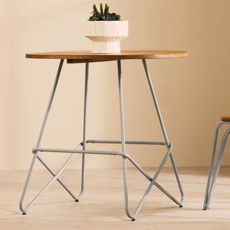 Grey Metal Legs and Natural Elm Wood Top Round Dining Table