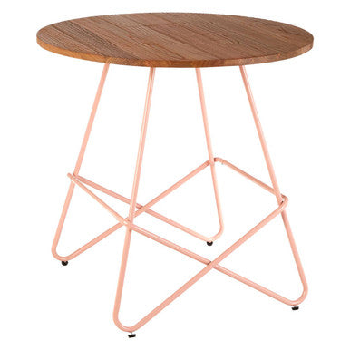 Pink Metal Legs and Natural Elm Wood Top Round Dining Table
