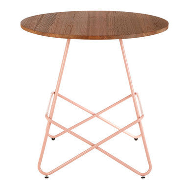 Pink Metal Legs and Natural Elm Wood Top Round Dining Table