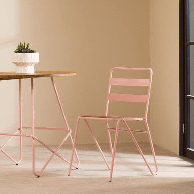 Pink Metal Legs and Natural Elm Wood Top Round Dining Table