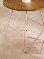 Pink Metal Legs and Natural Elm Wood Top Round Dining Table
