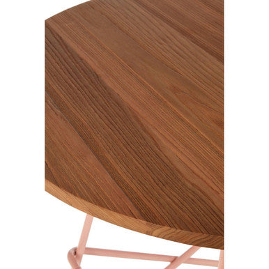 Pink Metal Legs and Natural Elm Wood Top Round Dining Table