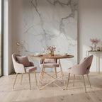 Pink Metal Legs and Natural Elm Wood Top Round Dining Table