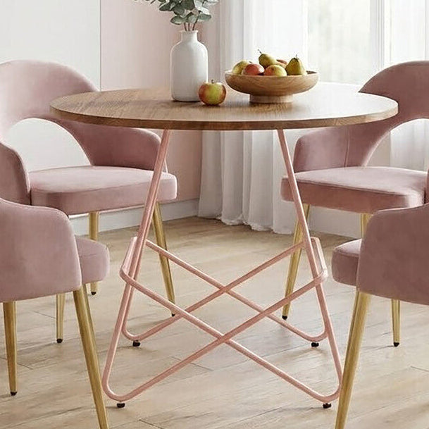 Pink Metal Legs and Natural Elm Wood Top Round Dining Table